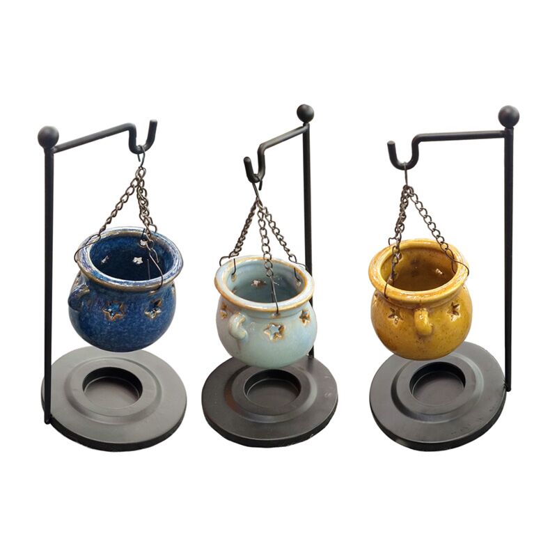 3x Cauldron Shaped Hanging Oil Burner With Stand