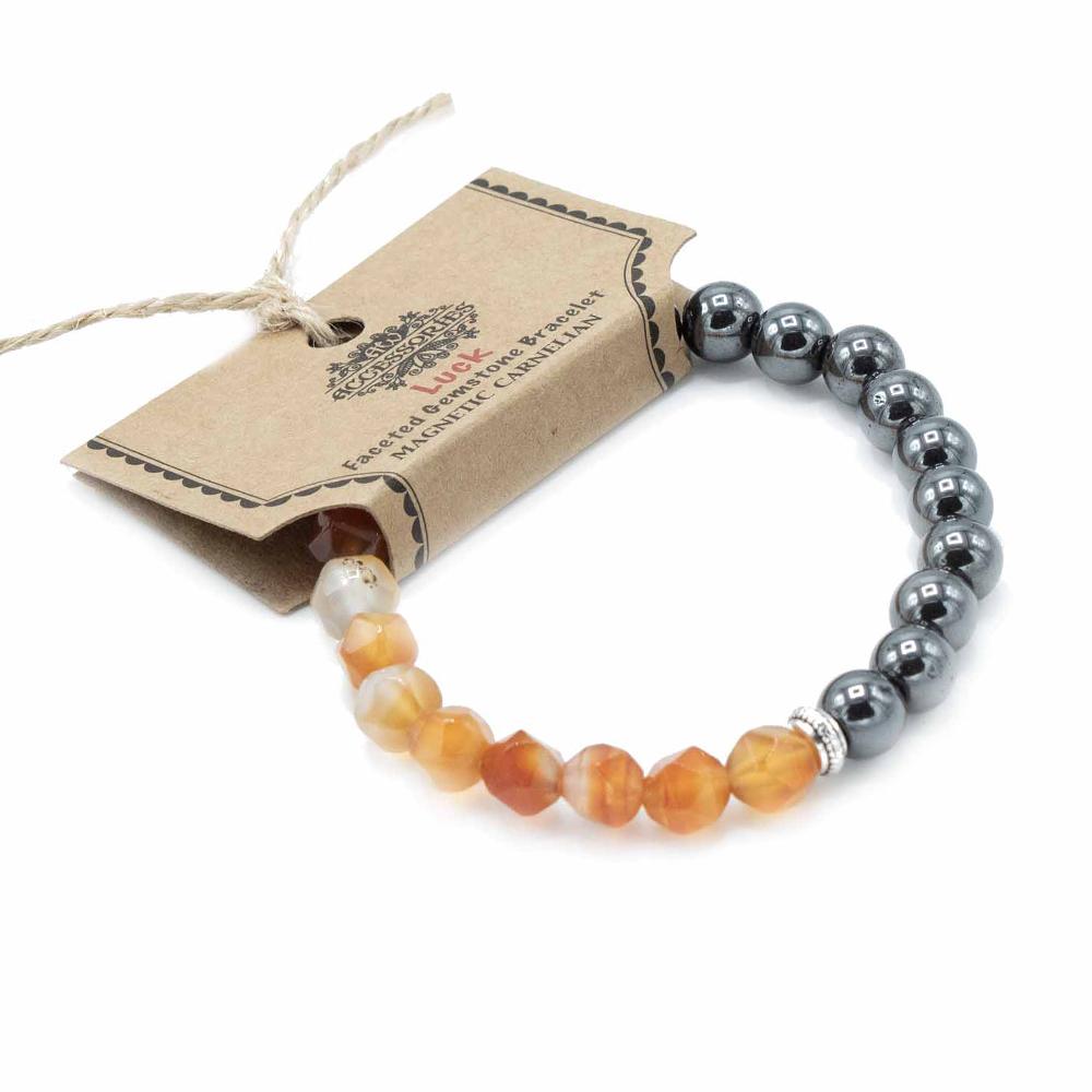 3x Faceted Gemstone Bracelet - Magnetic Carnelian