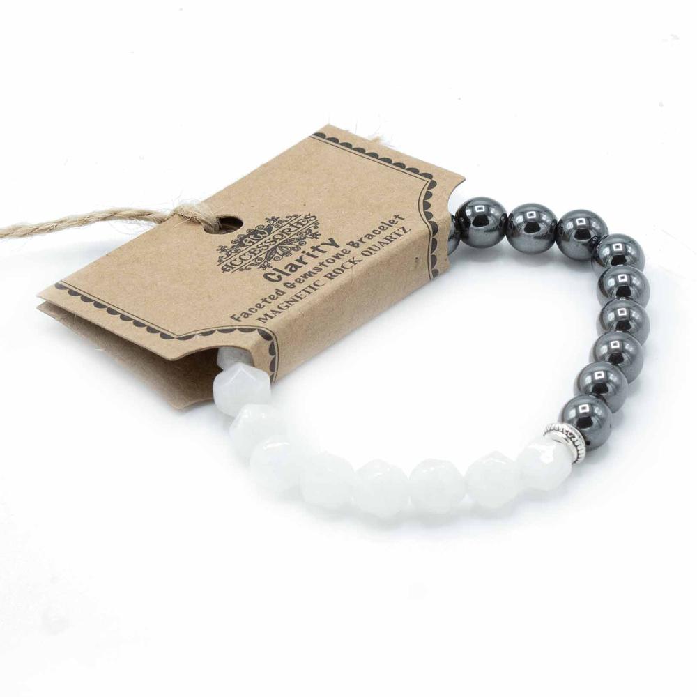3x Faceted Gemstone Bracelet - Magnetic Rock Quartz