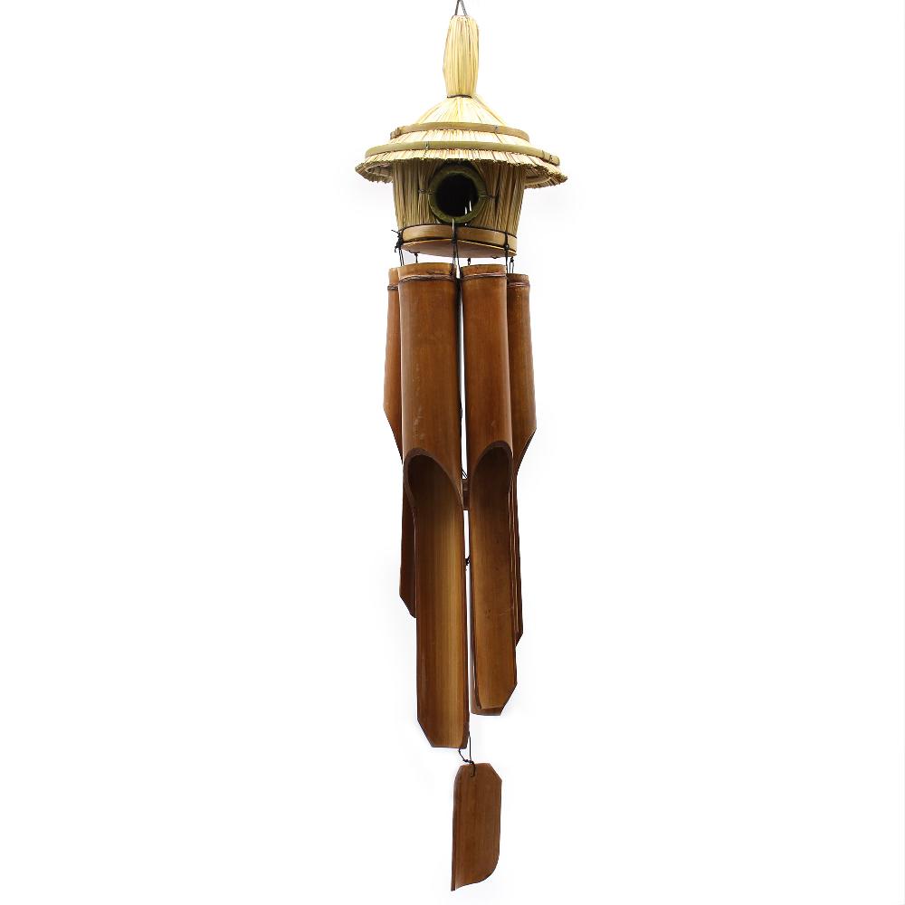 3x Lrg Round Seagrass Bird Box With Chimes 56x20cm