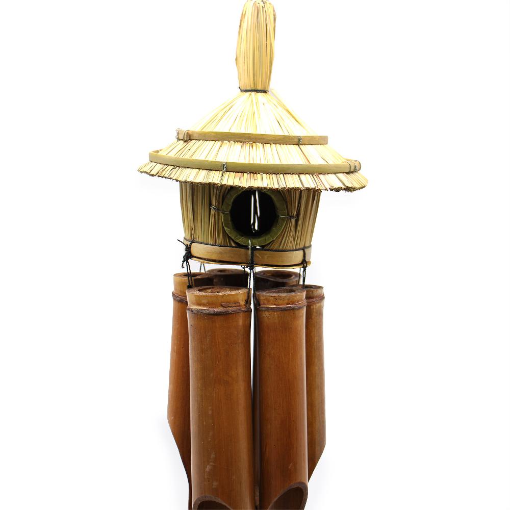 3x Lrg Round Seagrass Bird Box With Chimes 56x20cm