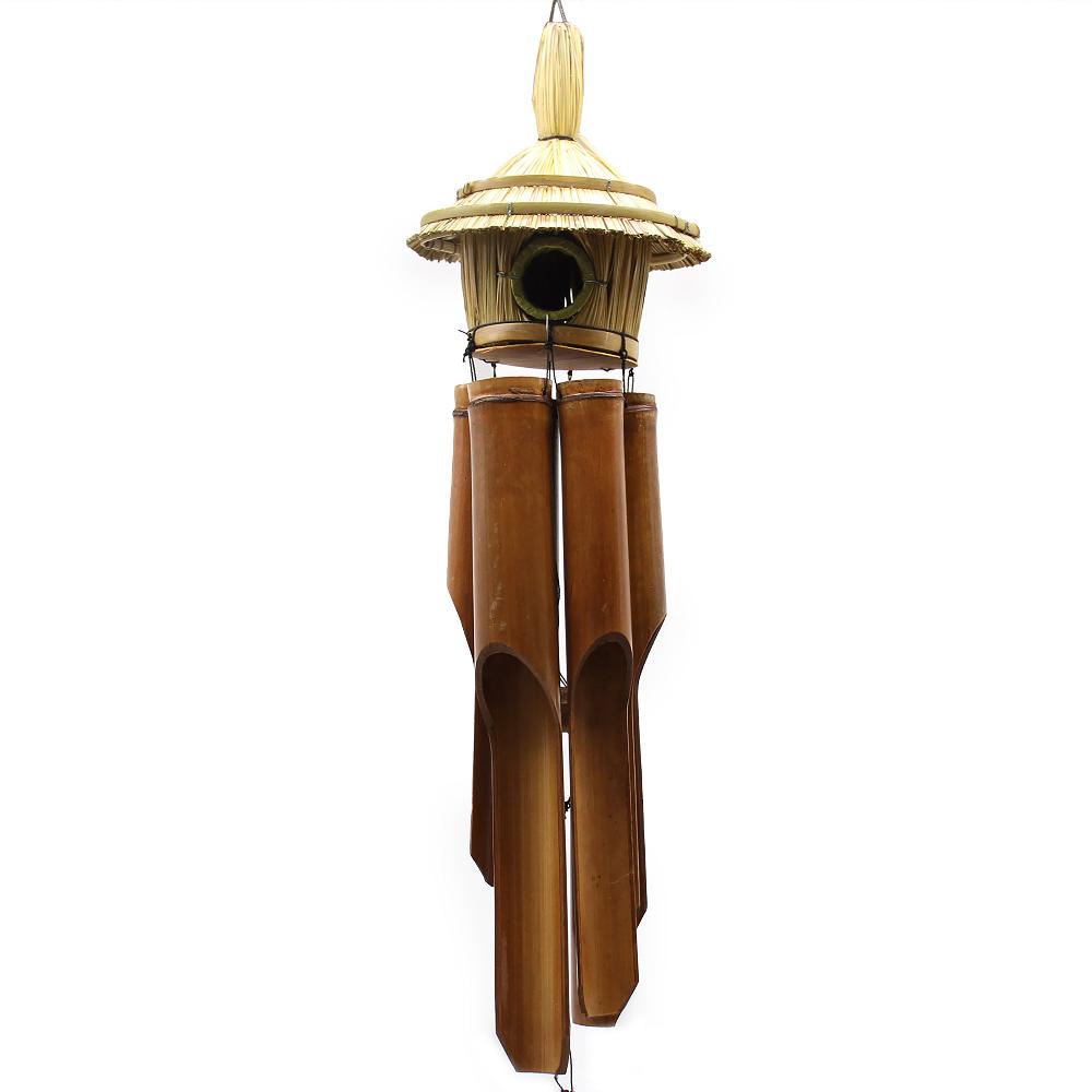 3x Lrg Round Seagrass Bird Box With Chimes 56x20cm