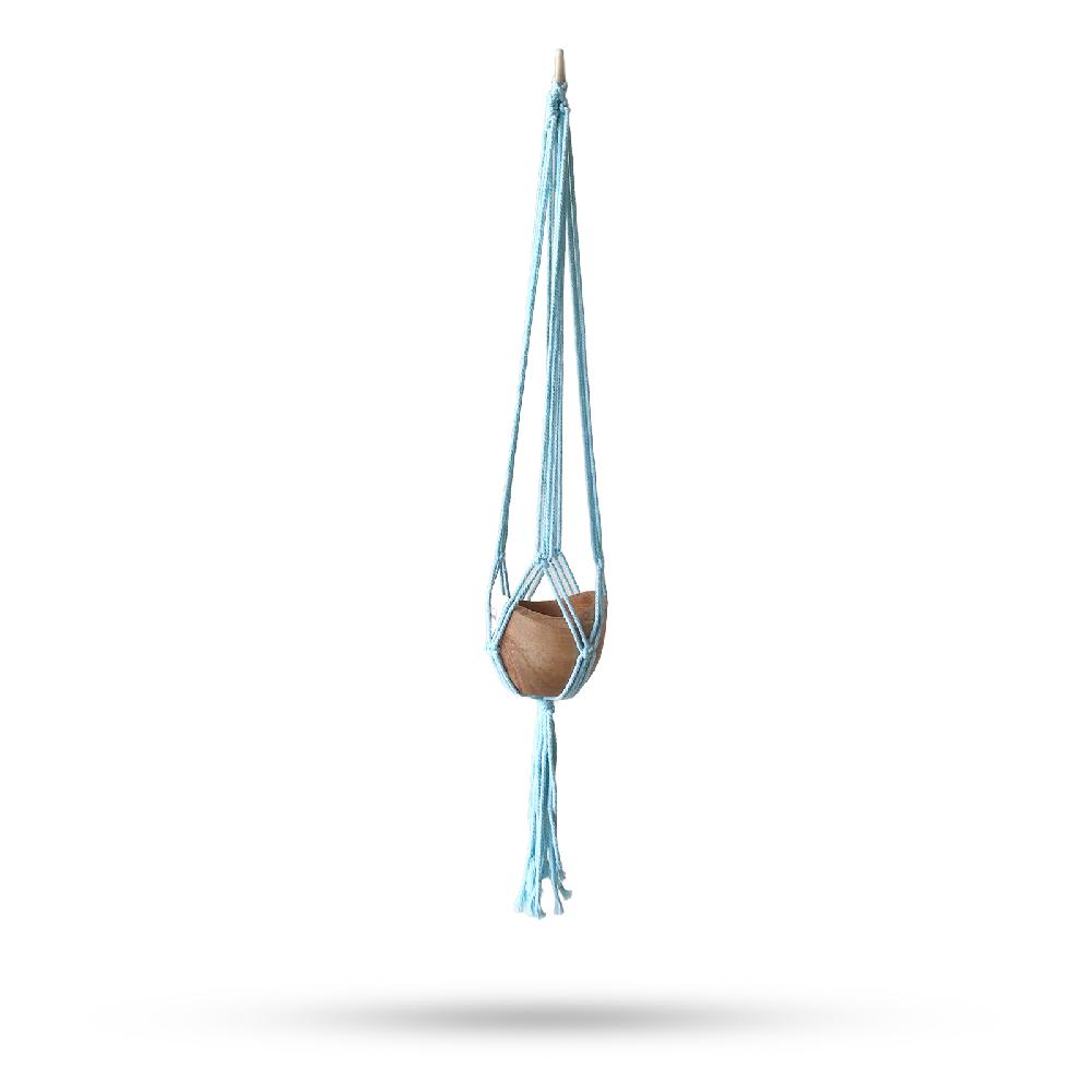3x Macrame Pot Holder Classic - Powder Blue Med Pot