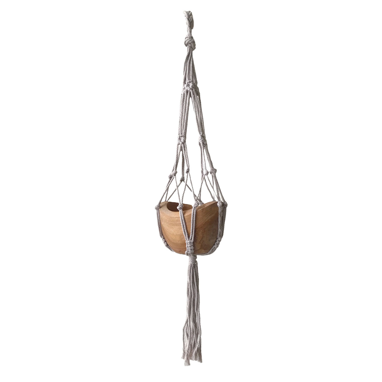 3x Macrame Small Drop Pot Holder - Beige - 75cm