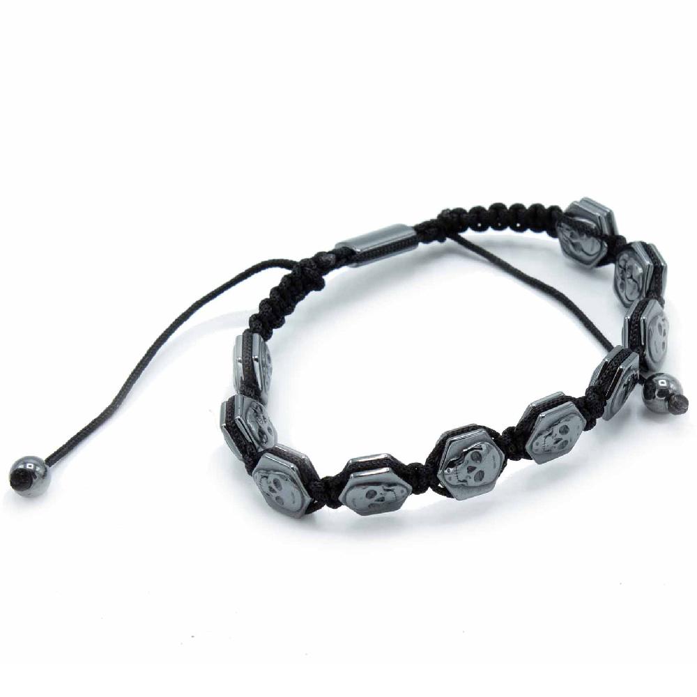 3x Magnetic Hematite Shamballa Bracelet - Hexagon Skulls