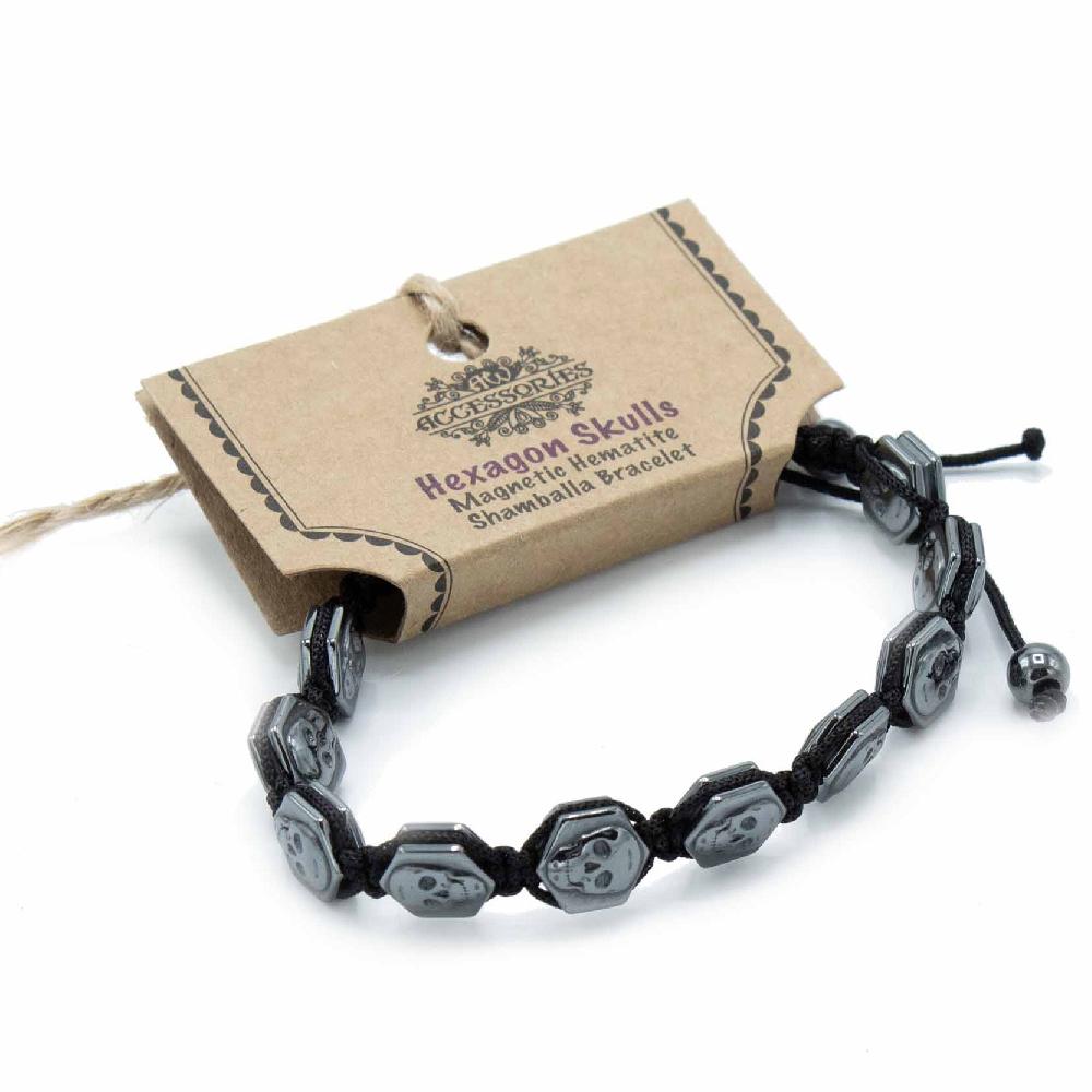 3x Magnetic Hematite Shamballa Bracelet - Hexagon Skulls