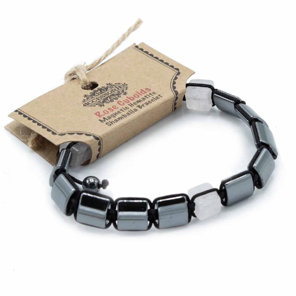 3x Magnetic Hematite Shamballa Bracelet - Rose Cuboids