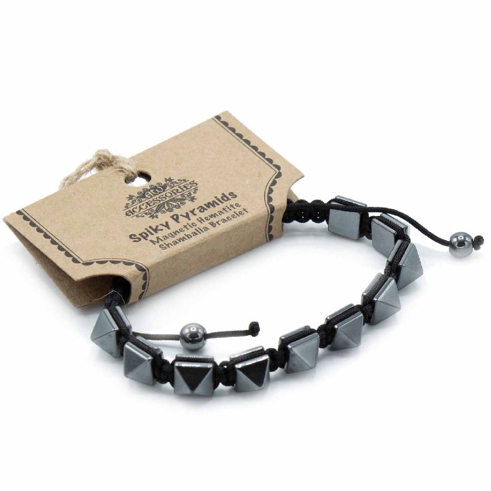 3x Magnetic Hematite Shamballa Bracelet - Spiky Pyramids