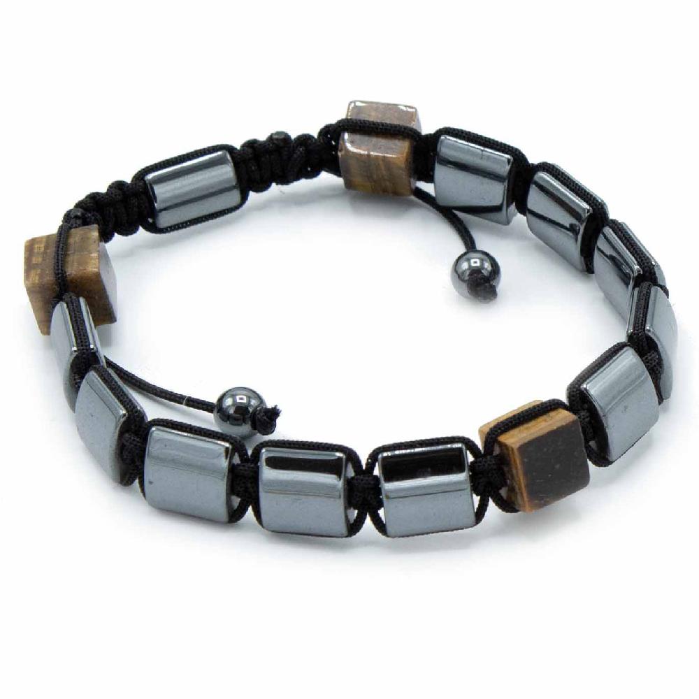 3x Magnetic Hematite Shamballa Bracelet - Tiger Eye Cuboids