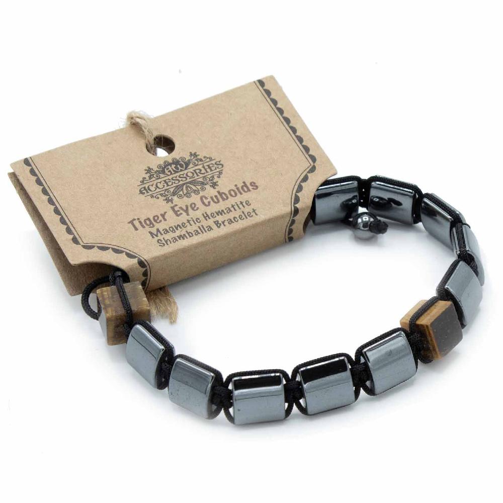 3x Magnetic Hematite Shamballa Bracelet - Tiger Eye Cuboids