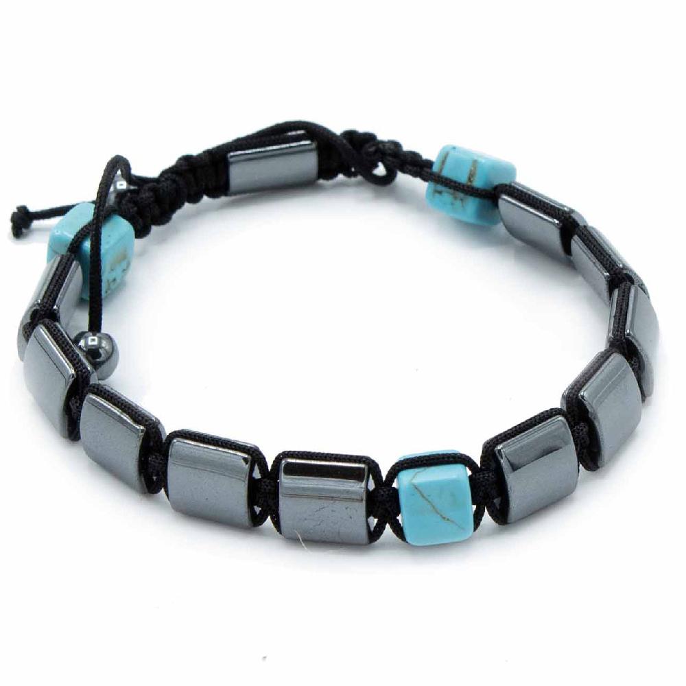 3x Magnetic Hematite Shamballa Bracelet - Turqoise Cuboids