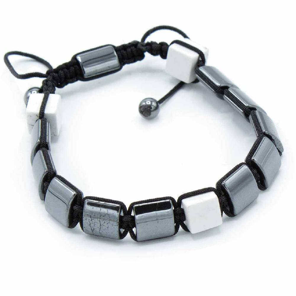 3x Magnetic Hematite Shamballa Bracelet - White Jasper Cuboids