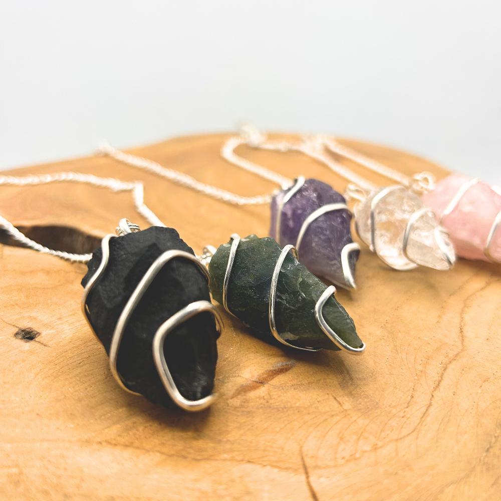 3x Raw Gemstone Pendulum - Black Agate