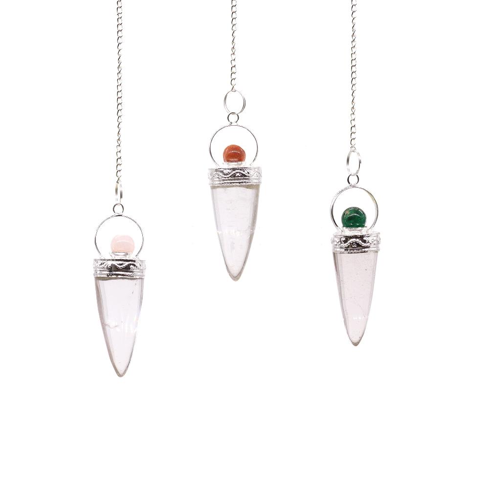 3x Rock Crystal Cone & Silver Ring Pendulum - Asst