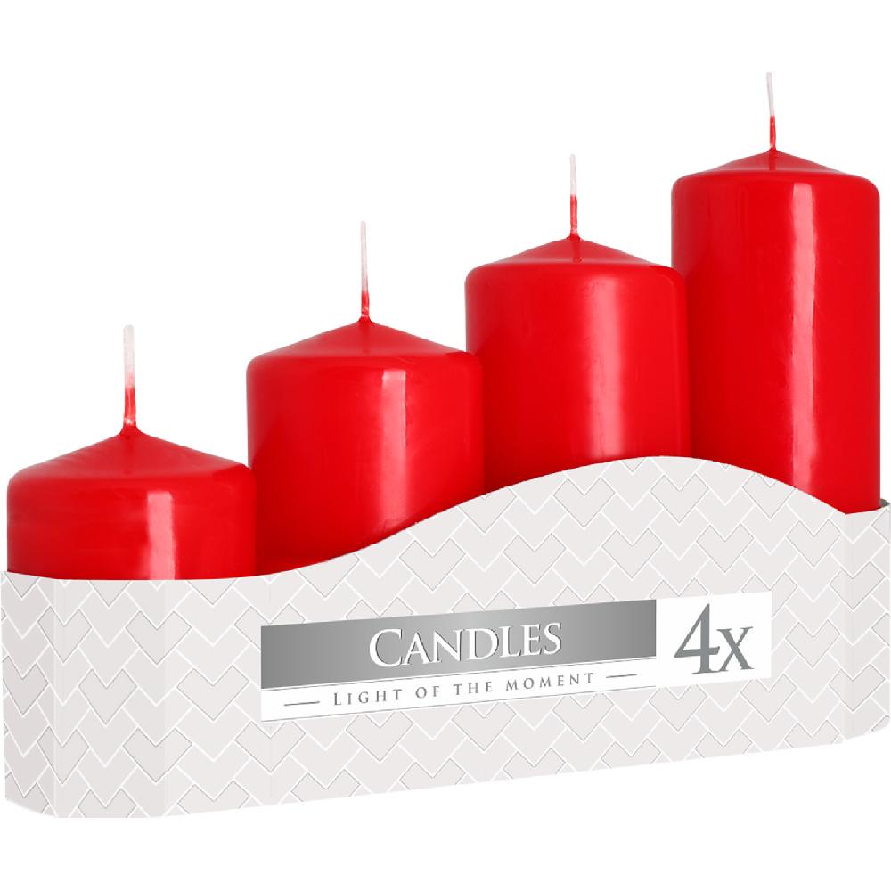 3x Set of 4 Pillar Candles 50mm (11/16/22/33H) - Red