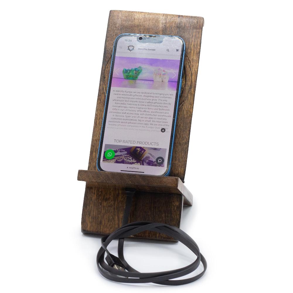 3x Wooden Carved Phone Stands - Buddha 20x9.5cm