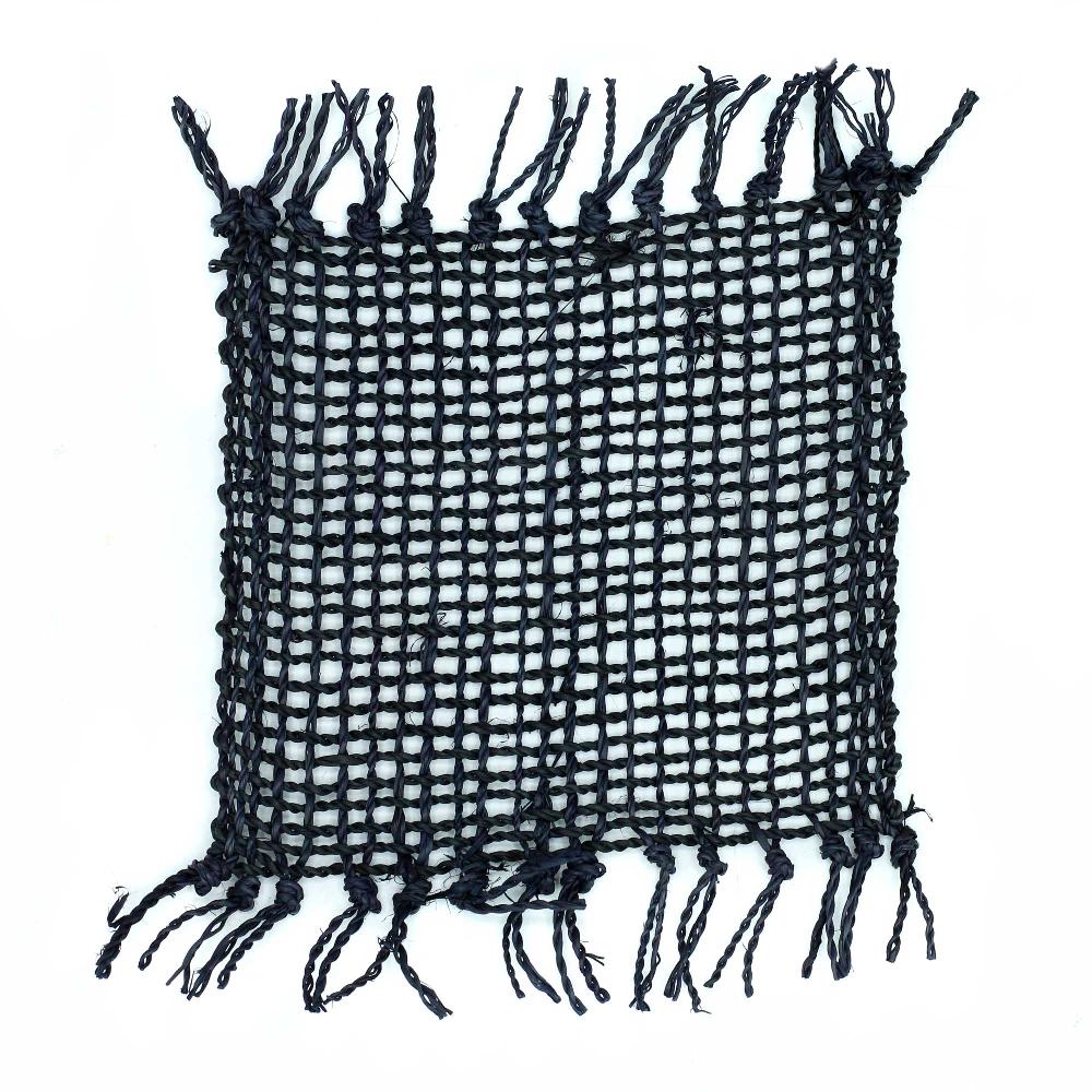 4x Black Seagrass Fringe Natural Coasters