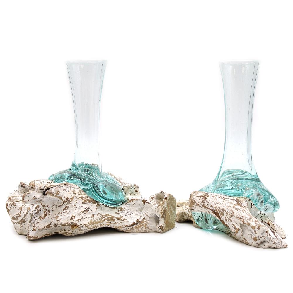 4x Glass On Whitewash Wood - Vase - Medium
