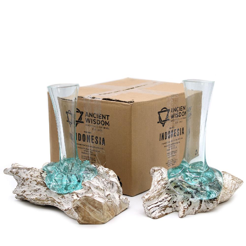 4x Glass On Whitewash Wood - Vase - Medium
