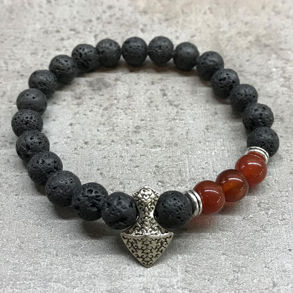 4x Lava Stone Bracelet - Axe-head Carnelian