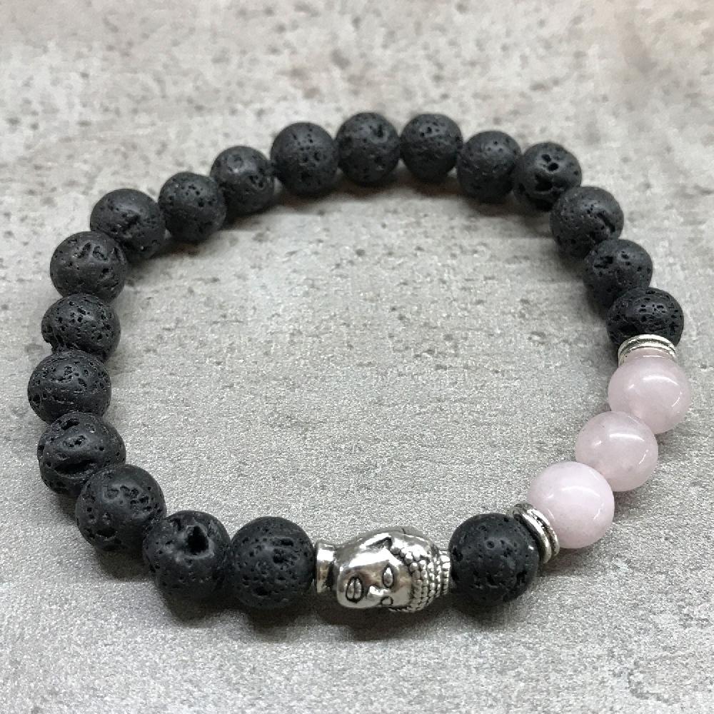 4x Lava Stone Bracelet - Buddha Rose Quartz