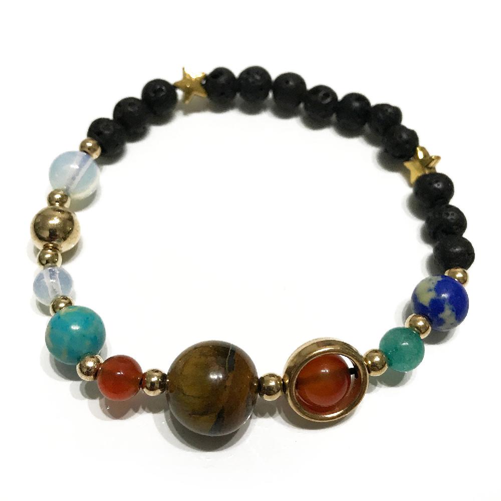 4x Lava Stone Bracelet - Gold Solar System