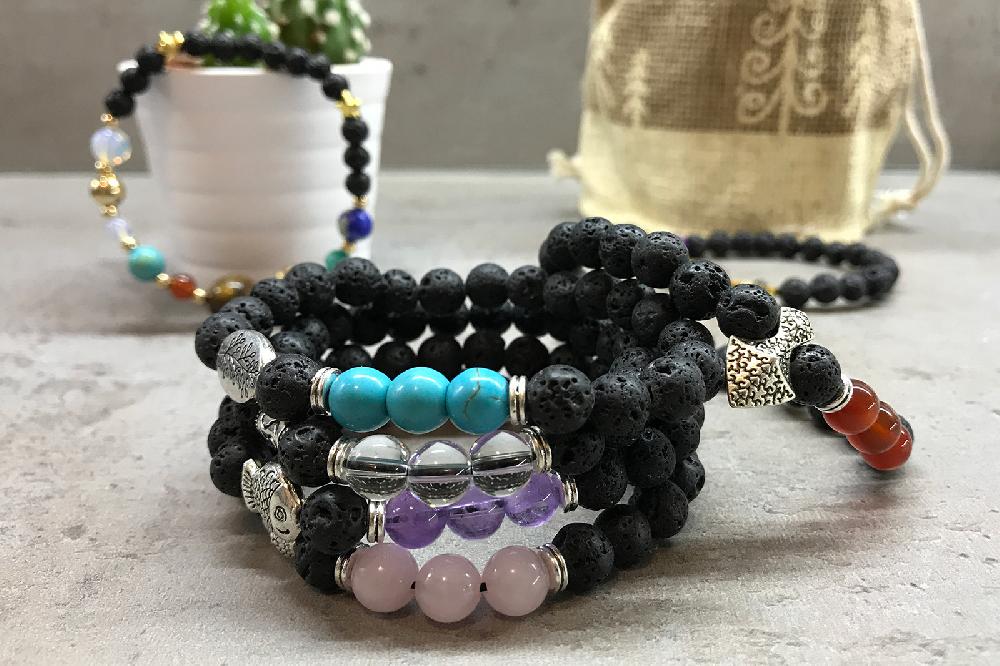 4x Lava Stone Bracelet - Hamsa Tiger-eye