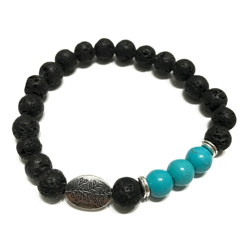 4x Lava Stone Bracelet - Leaf Turquoise Howlite