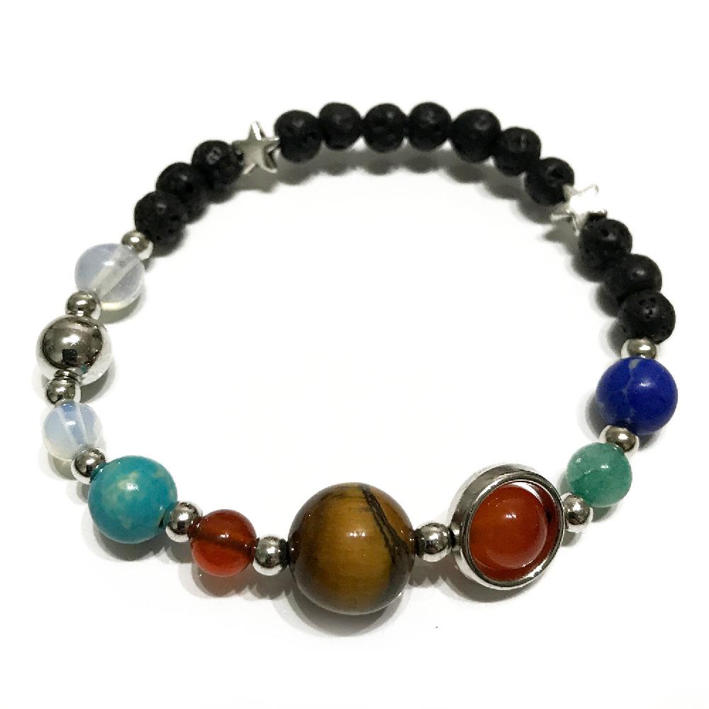 4x Lava Stone Bracelet - Silver Solar System