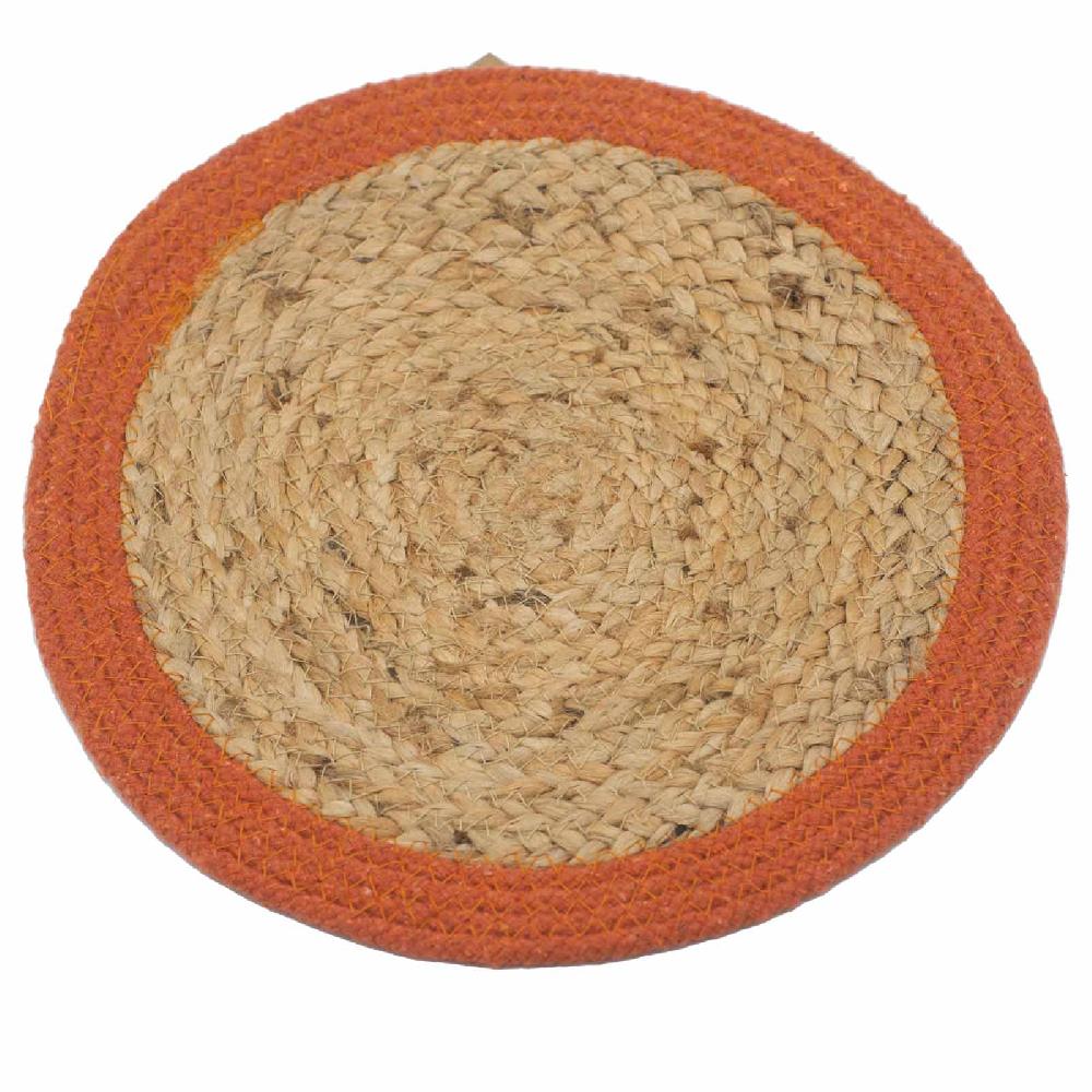 4x Natural Place Mat - Jute & Cotton 30cm - Clay Border