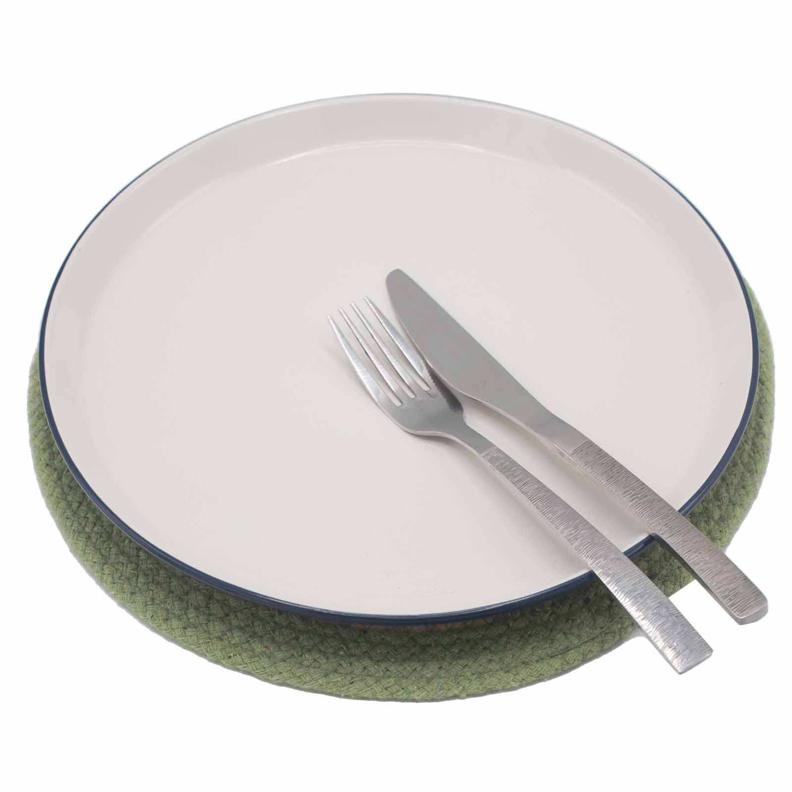 4x Natural Place Mat - Jute & Cotton 30cm - Olive Border
