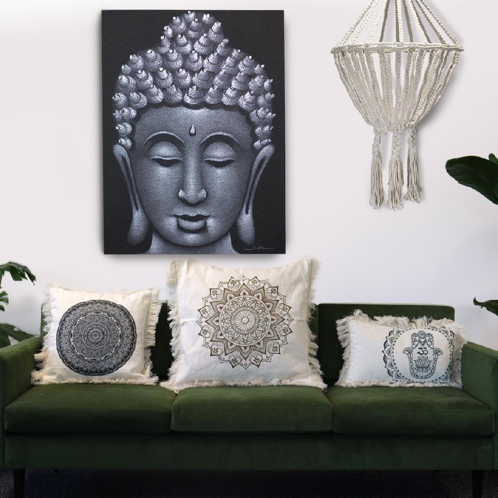 4x Traditional Mandala Cushion Covers - 45x45cm - Black