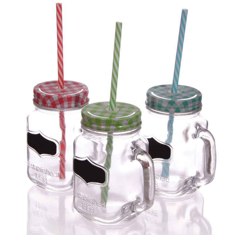 4x Vintage Drinking Jar And Chalkboard - Green