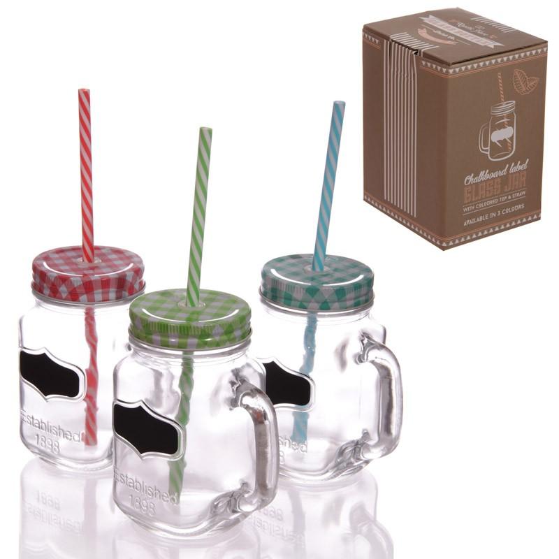 4x Vintage Drinking Jar And Chalkboard - Green
