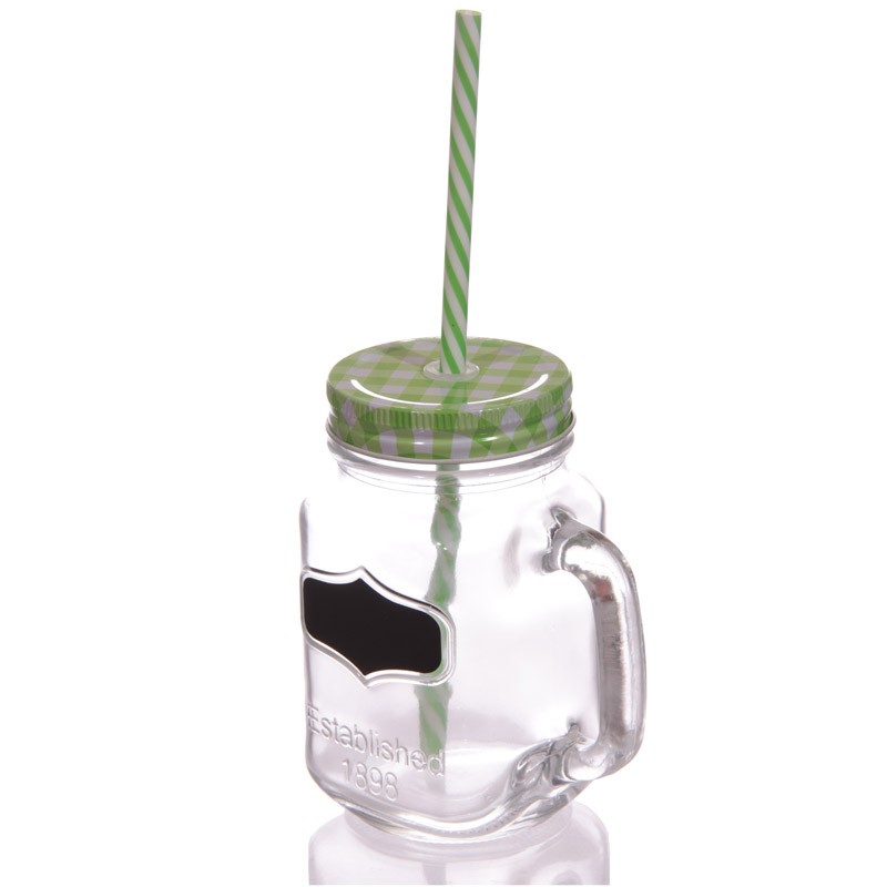 4x Vintage Drinking Jar and Chalkboard - Green