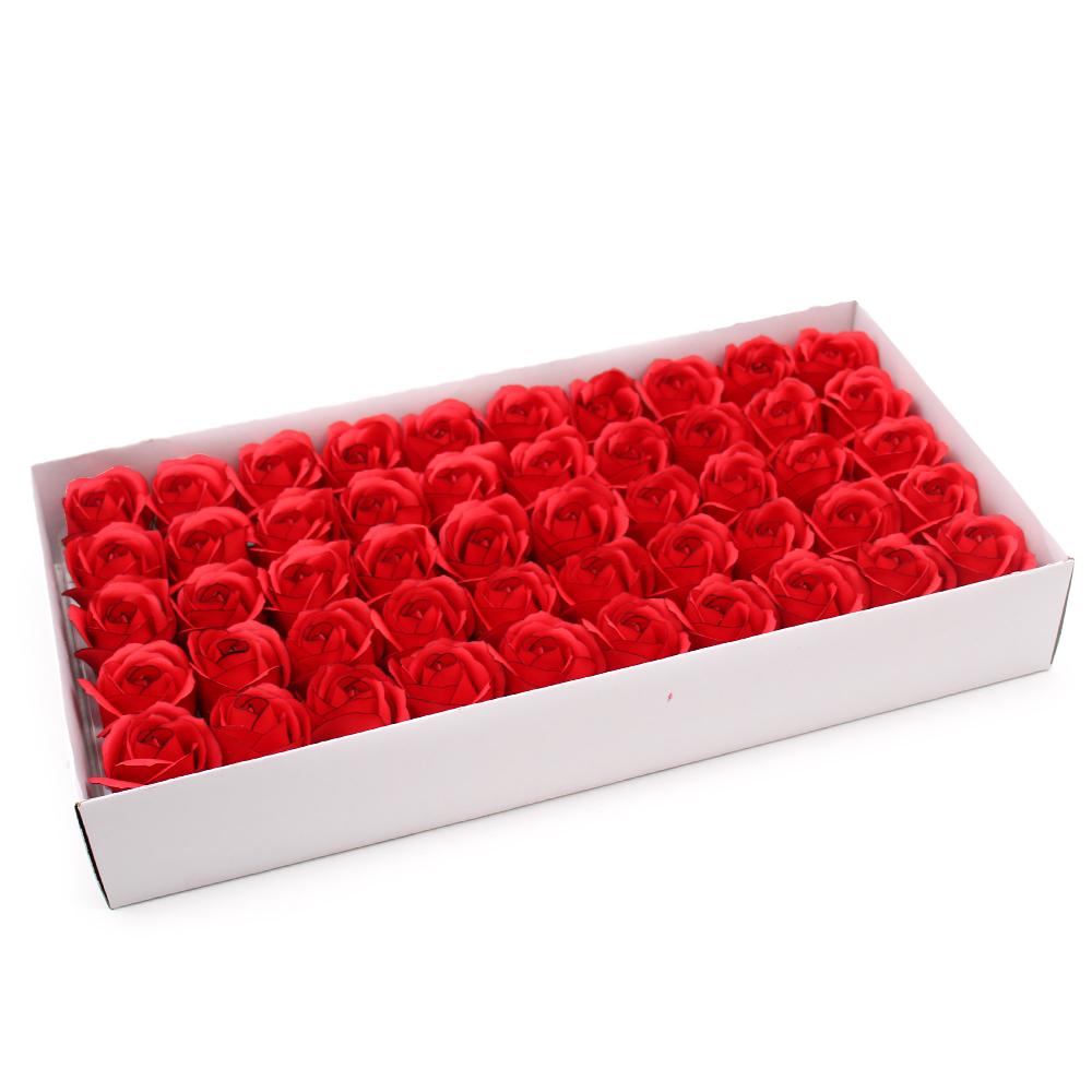 50x Craft Soap Flowers - Med Rose -Red With Black Rim