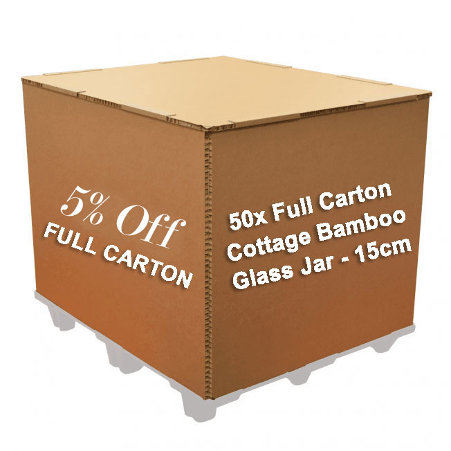 50x Full Carton Cottage Bamboo Glass Jar - 15cm