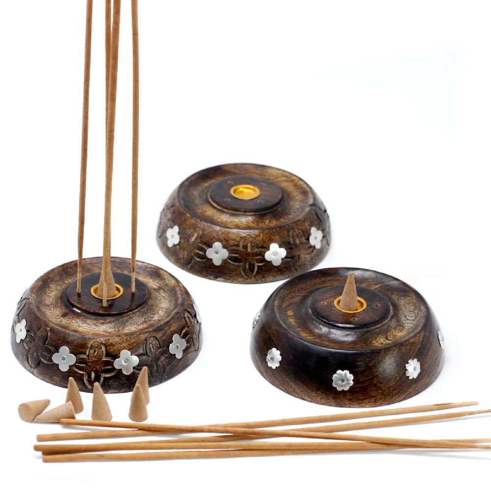 5x Cone & Stick Burner- Asst Design - Mango Wood
