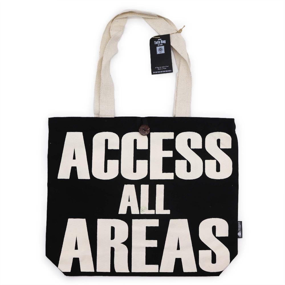 5x Iconic Classic Tote Bag - ACCESS ALL AREAS - Black Natural 10oz (36x43x10cm)