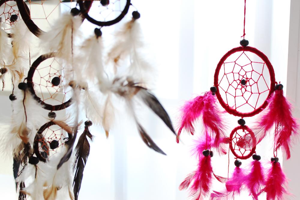 6x Bali Dreamcatchers - Medium Round - Turq/Pink/Purp