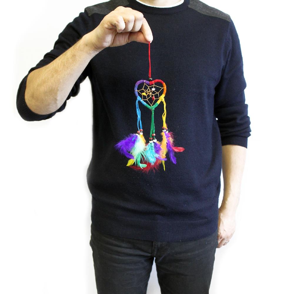6x Bali Dreamcatchers - Small Heart/Round - Rainbow