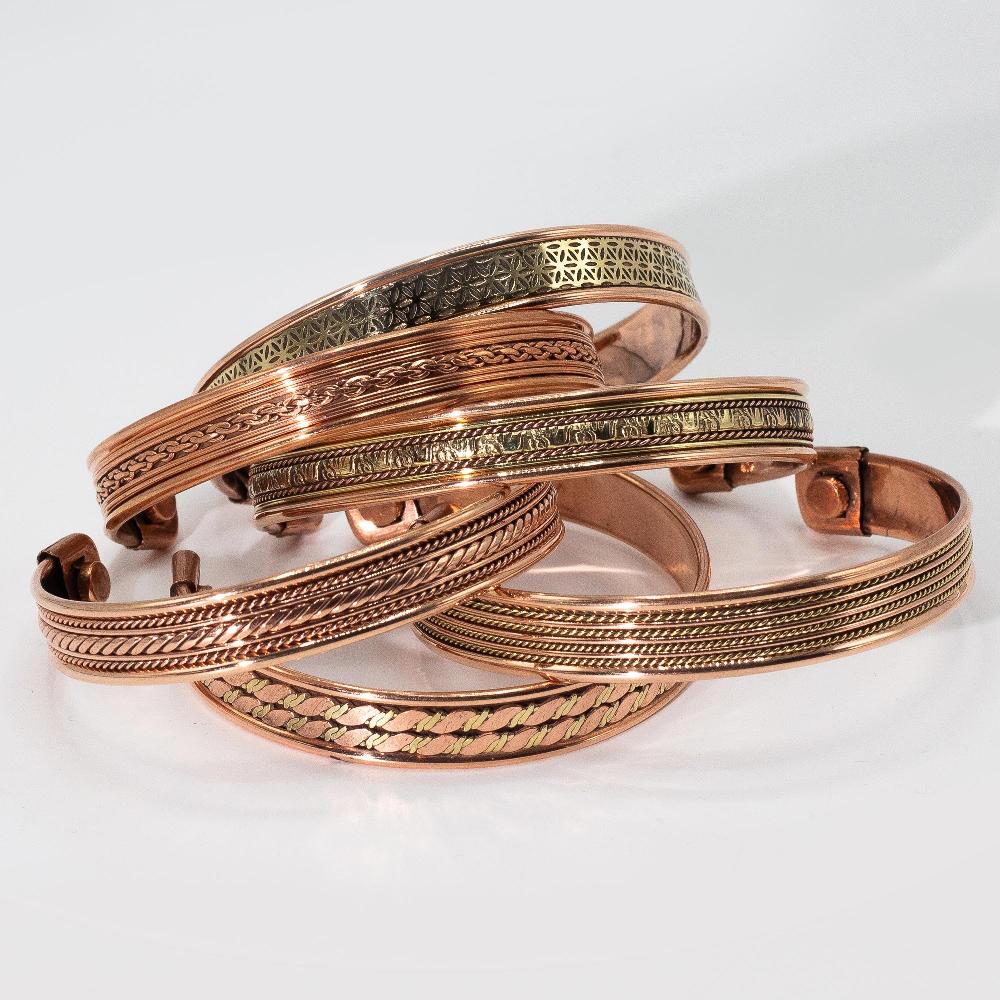 6x Copper Banded Pattern Bracelets With Magnets (assorted)