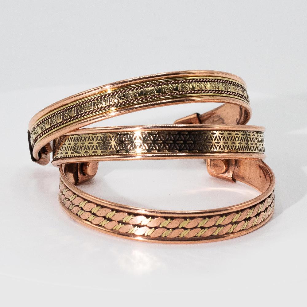 6x Copper Banded Pattern Bracelets With Magnets (assorted)