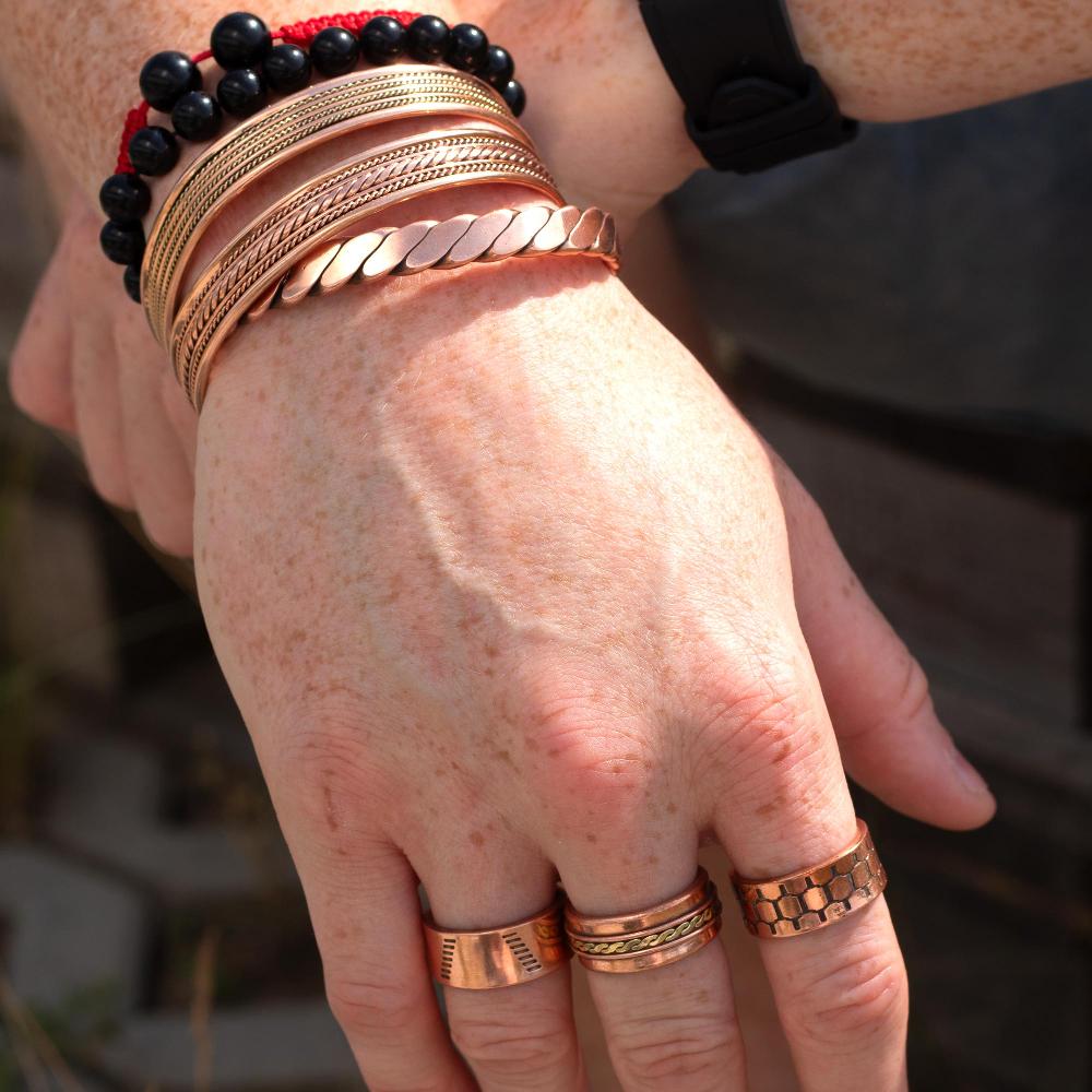 6x Copper Rings With Magnets - Assorted Designs & Sizes