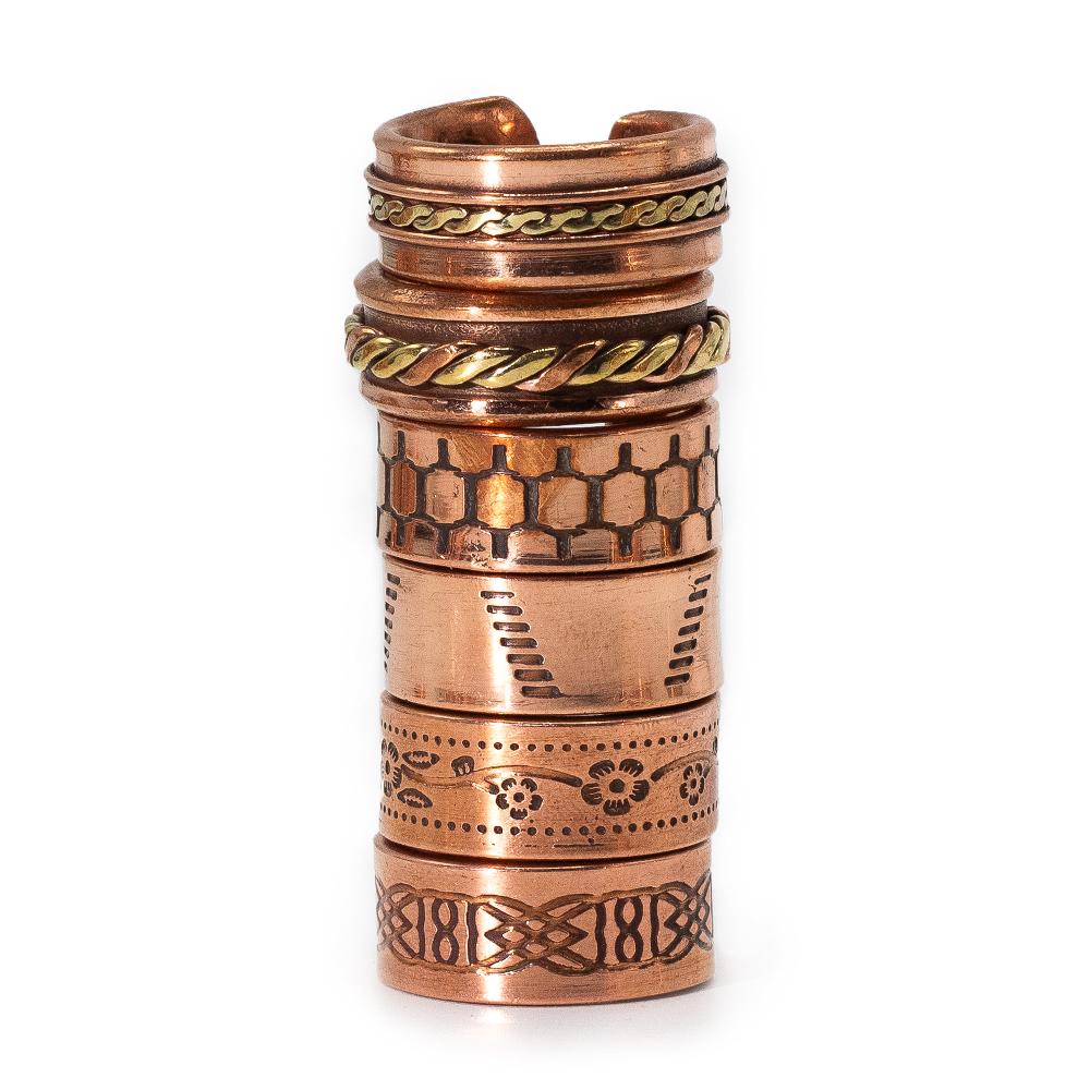 6x Copper Rings With Magnets - Assorted Designs & Sizes