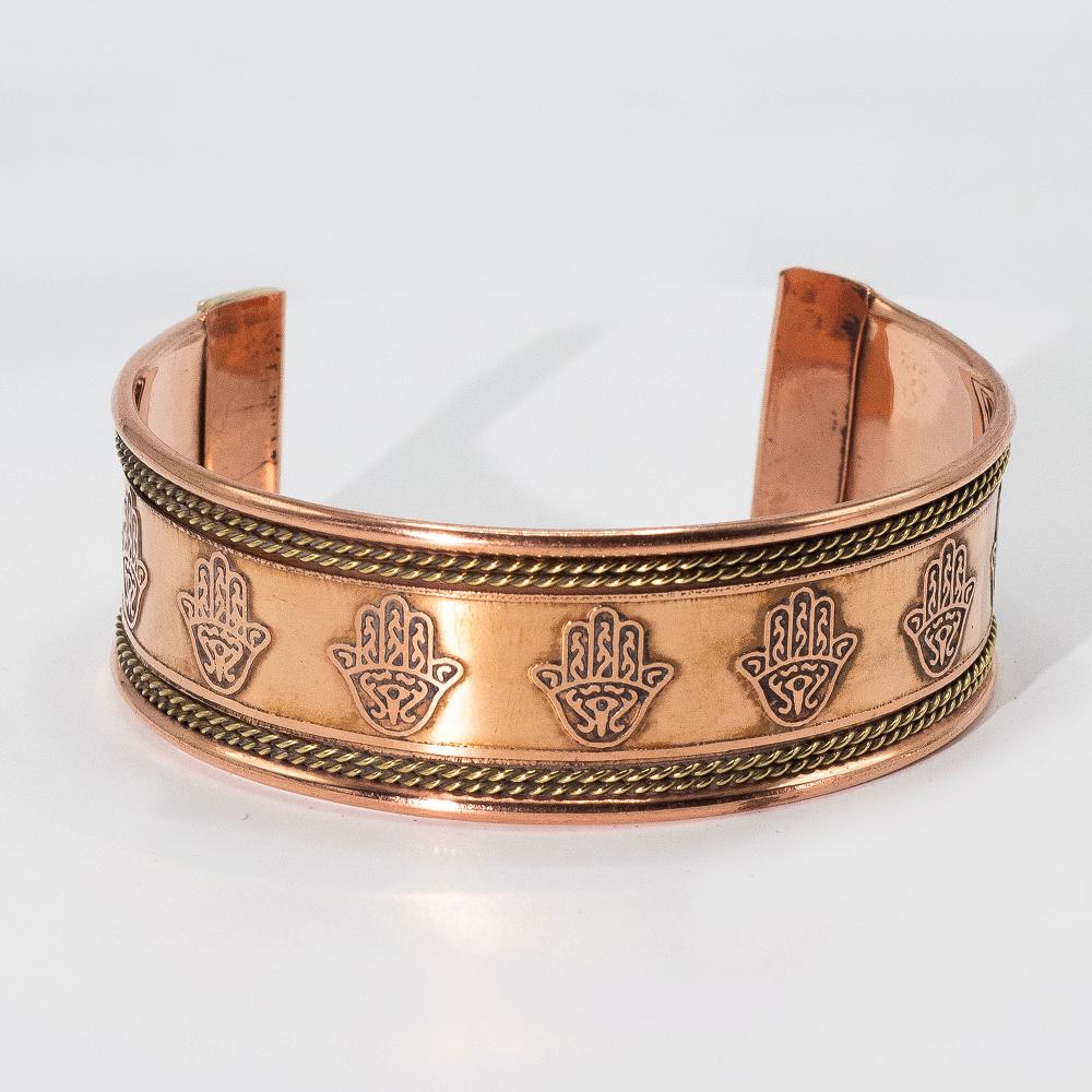 6x Copper Wide Banded Bracelets With Brass Decor (assorted)
