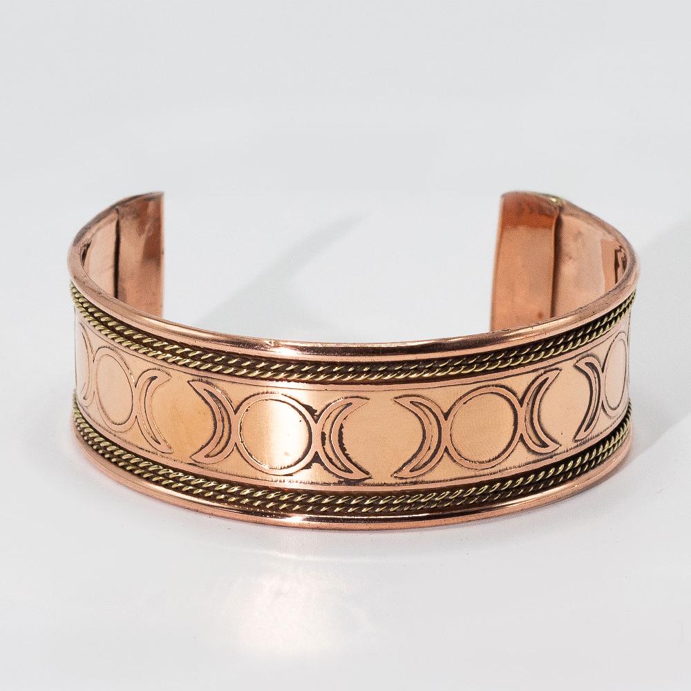 6x Copper Wide Banded Bracelets With Brass Decor (assorted)