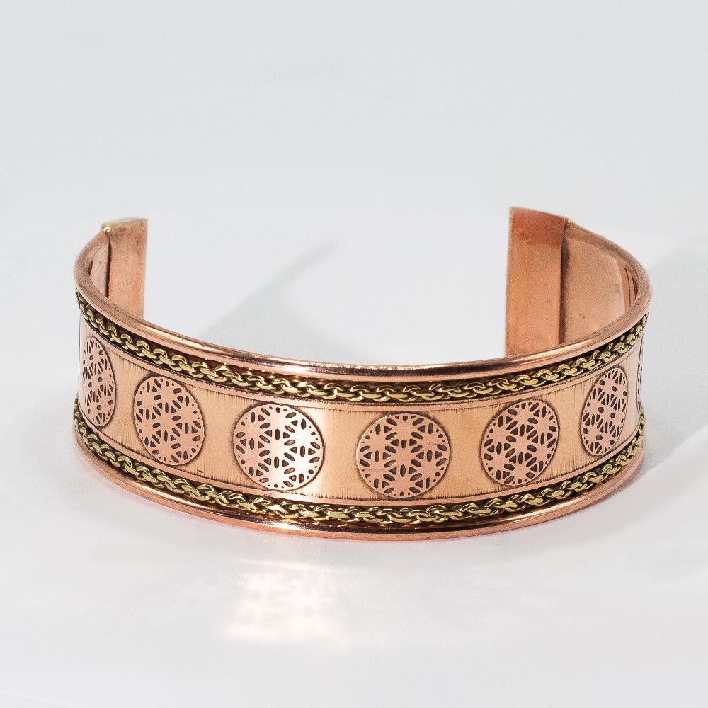 6x Copper Wide Banded Bracelets With Brass Decor (assorted)