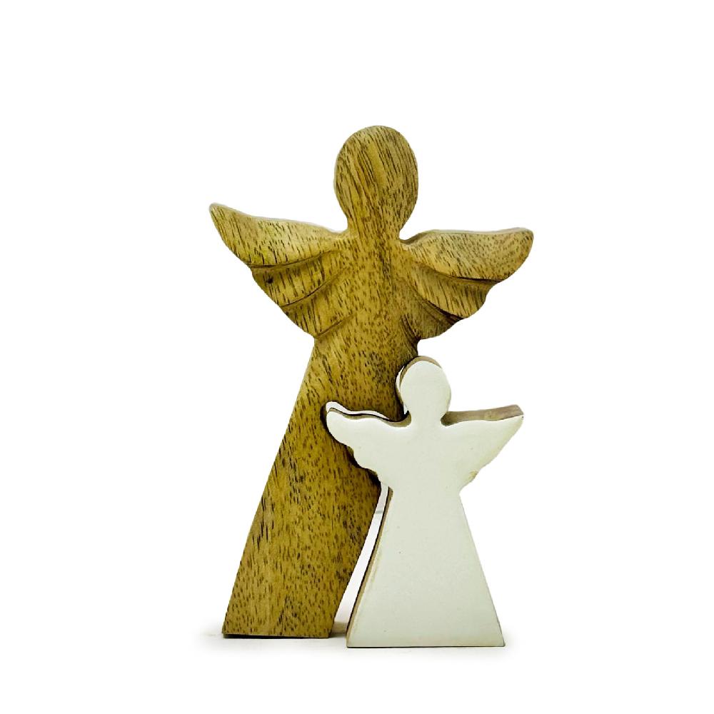 6x Mango Wood Angel in Angel - White Enamel - 15cm