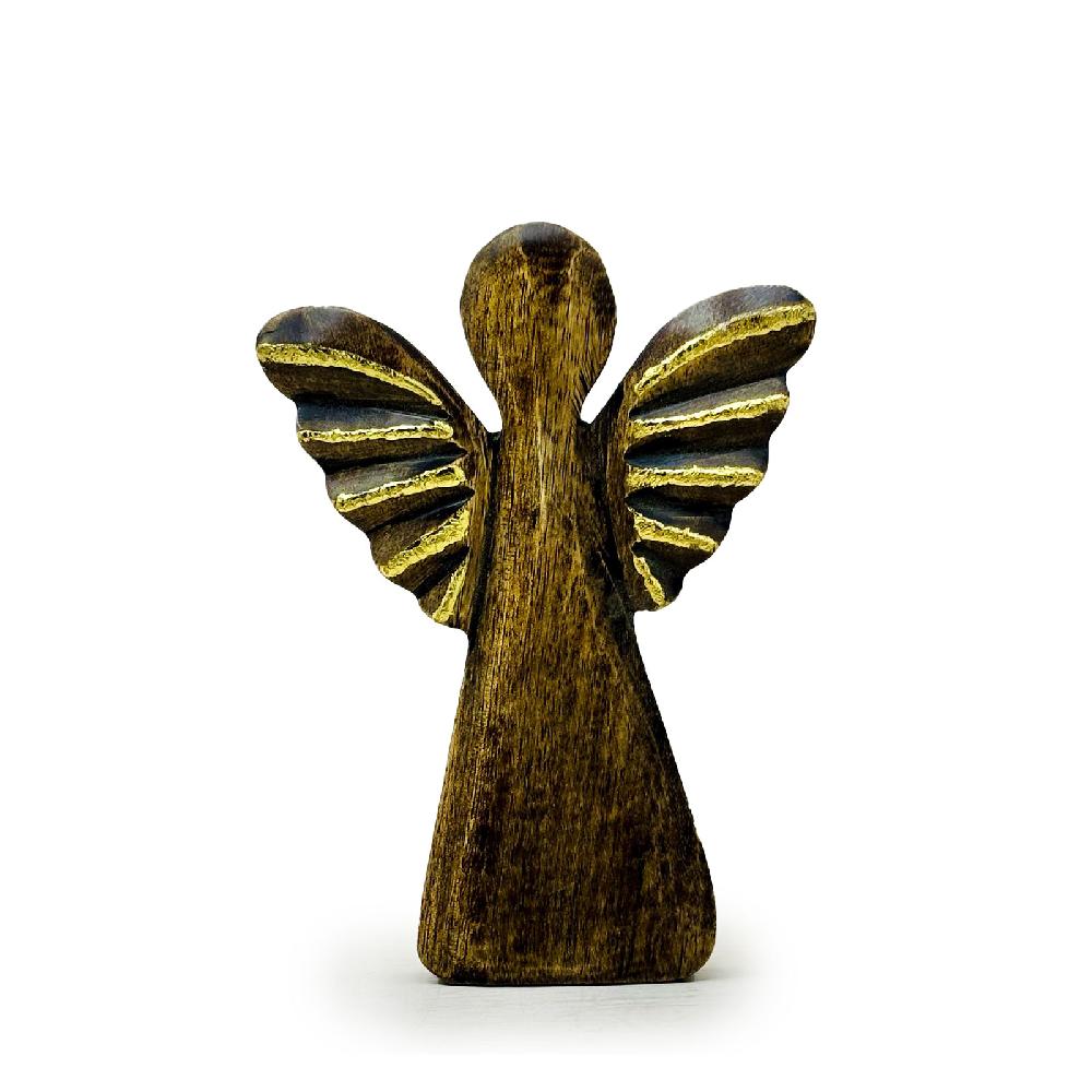 6x Med Mango Wood Angel - Gold Decor - 16cm
